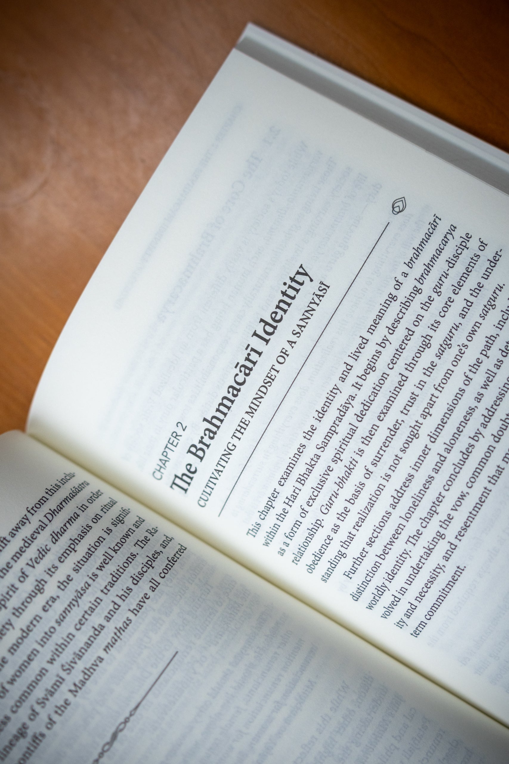 Interior pages of Brahmacarya book showing chapter text - Bhakti Shop