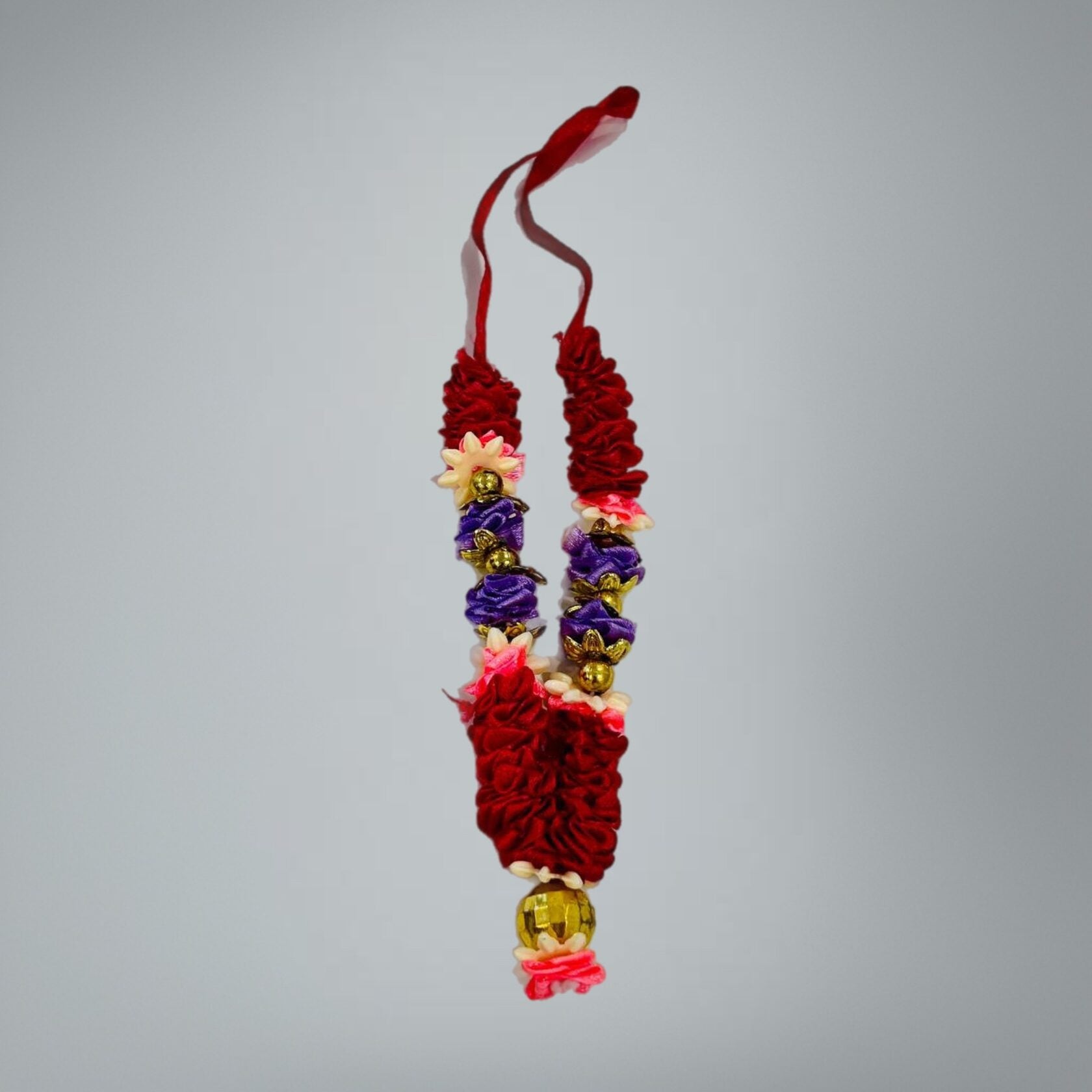 Deity garland showing full length and traditional style - Bhakti Shop